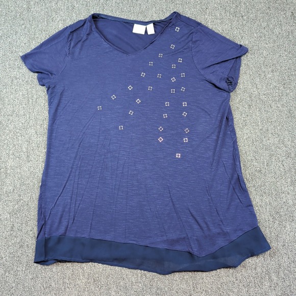Zenergy by Chico's Modern Embellished V-Neck Layered Hem Top Size 2 Navy Blue — photo 2